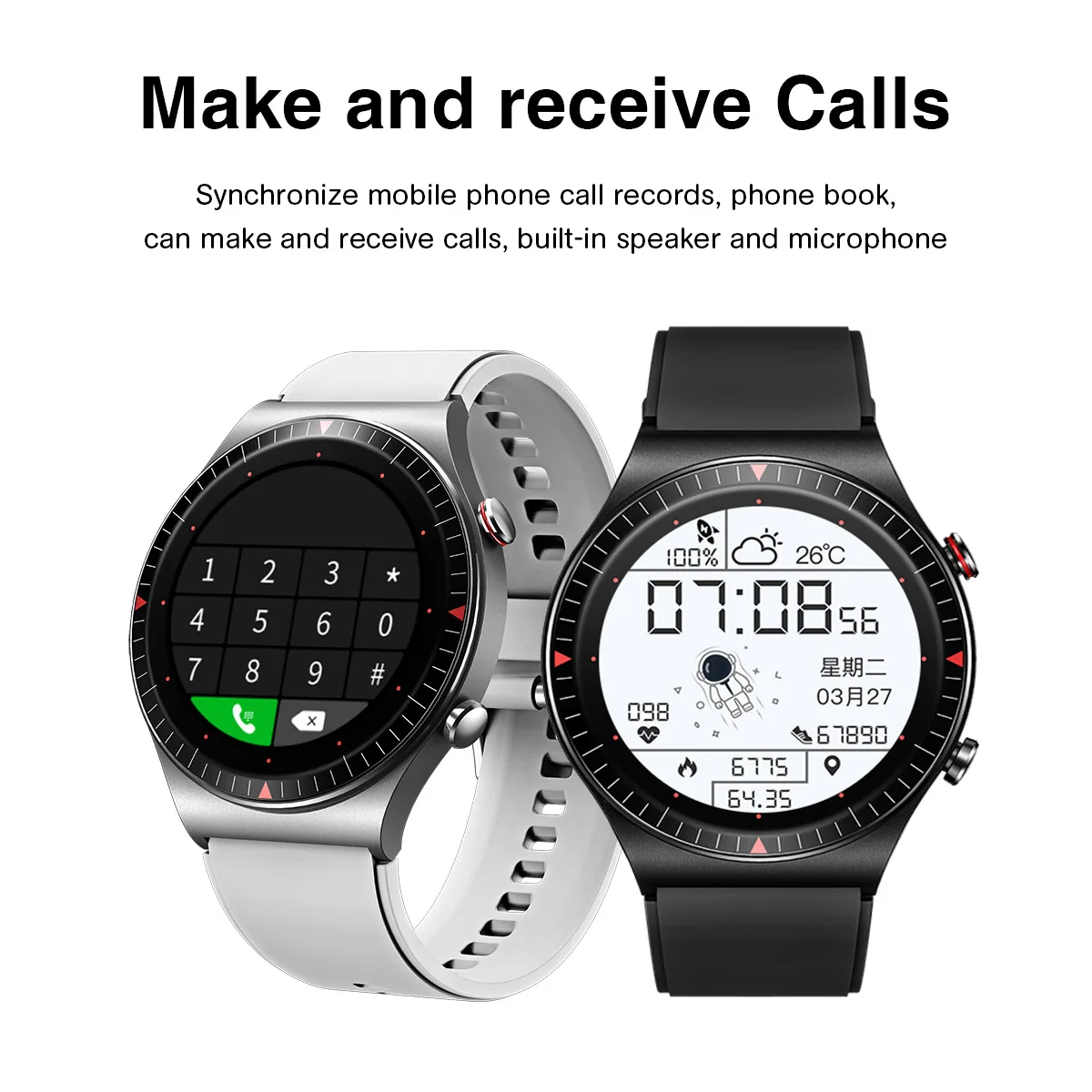 

SHACKER Watch Men Sports Music Smart 4G Memory Recording Function Bluetooth Call Full Touch Fitness Tracker Smartwatch