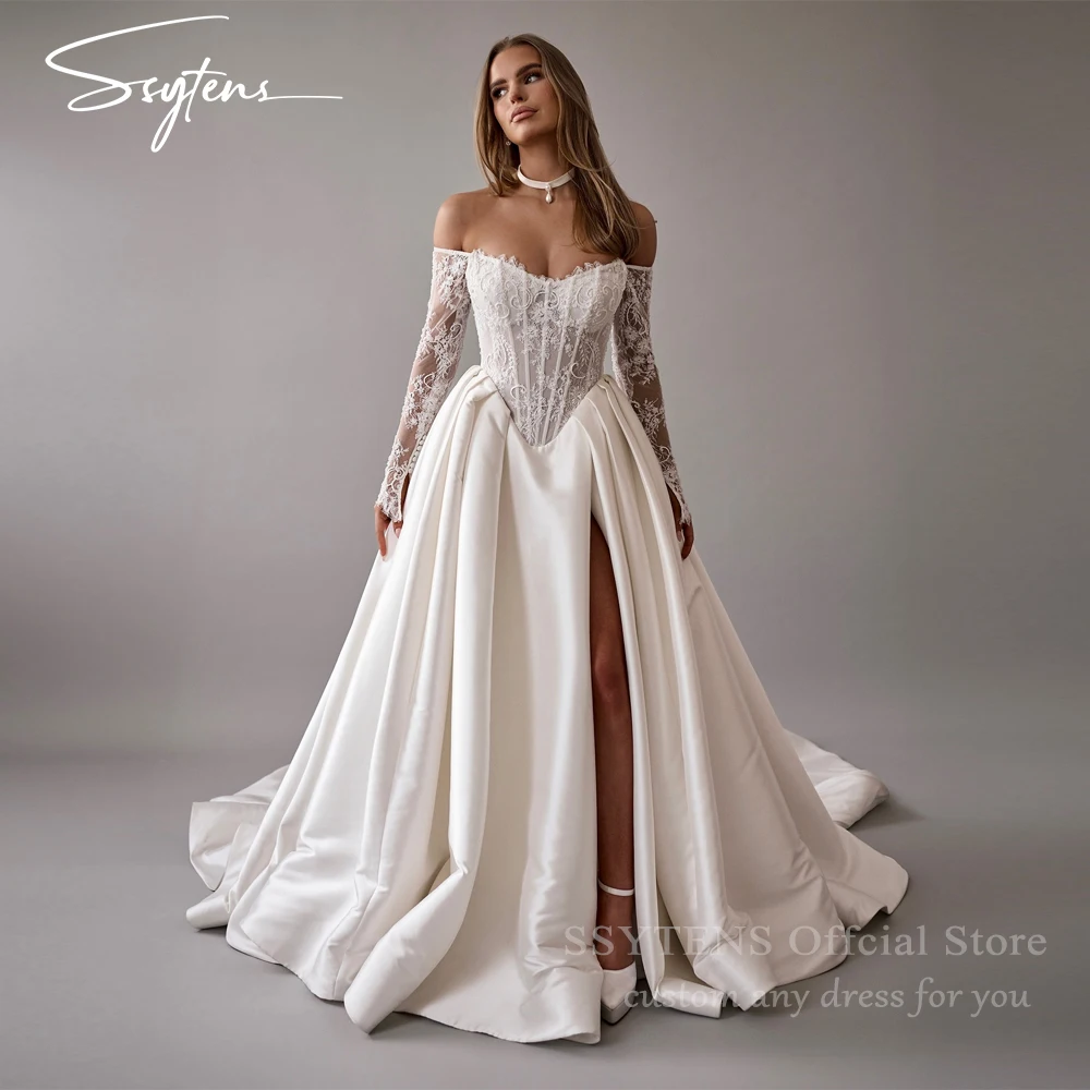 SSYTENS Свадебные платья А-силуэта Элегантные кружевные свадебные с длинными