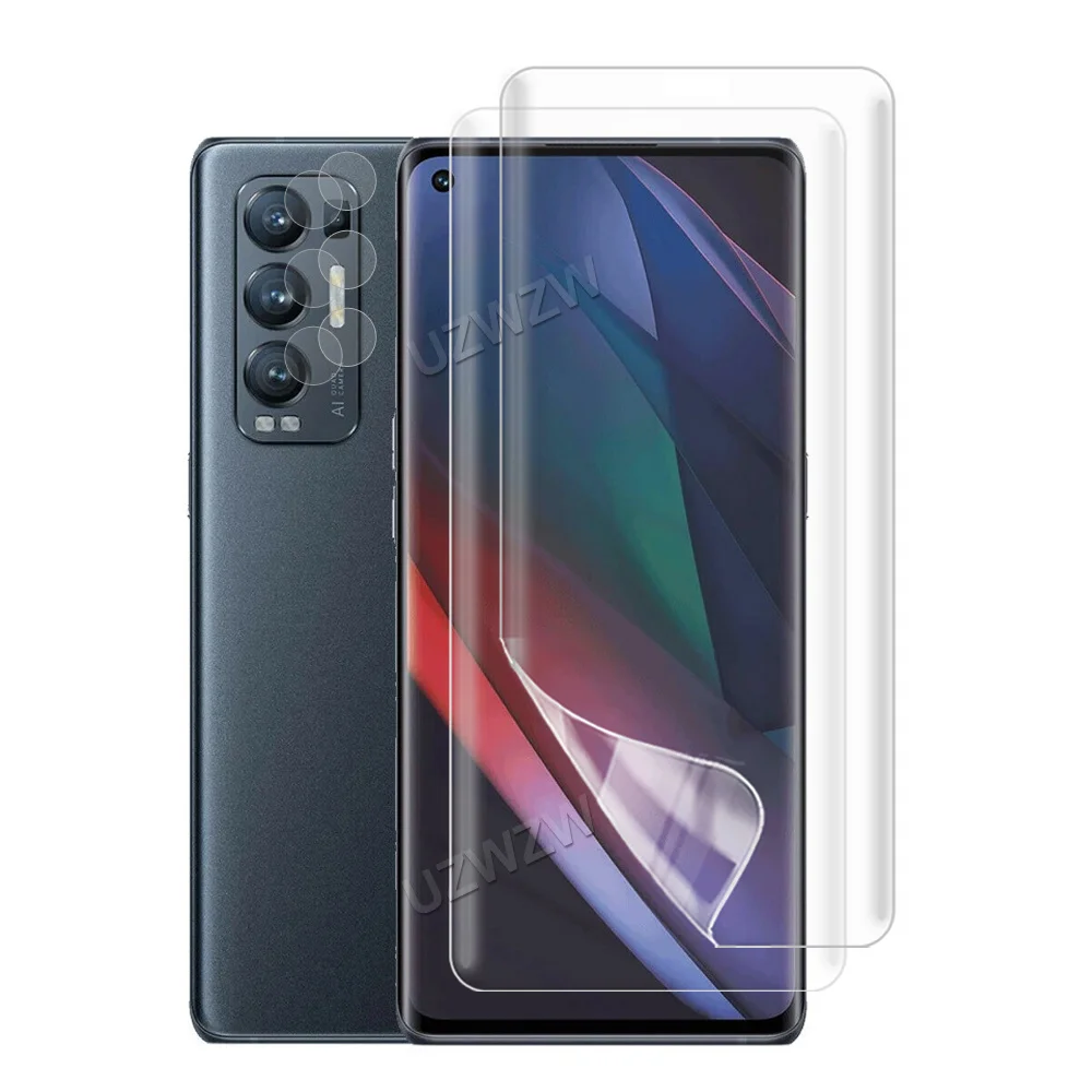 

4 в 1 для Oppo Find X3 Neo защита для экрана мягкая Гидрогелевая пленка 3D полное покрытие и пленка для объектива камеры