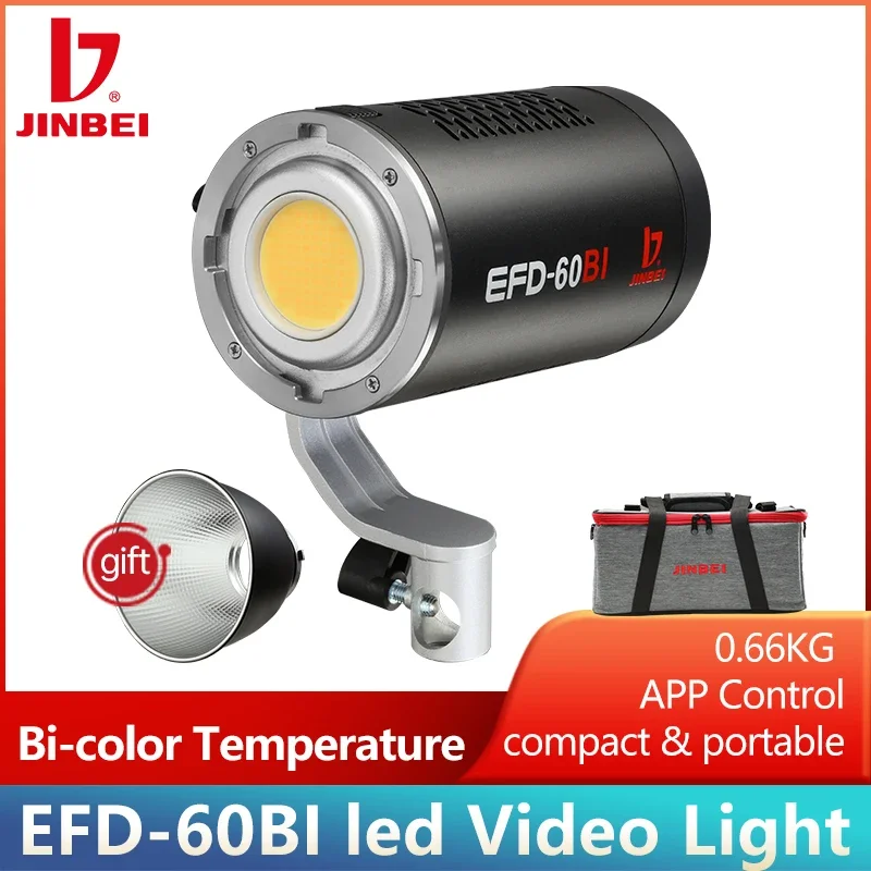 

JINBEI EFD60BI LED Video Light COB 60W 2700K-6500K Continuous Lamp Portable Fill-in Photography Equipment For Studio Video