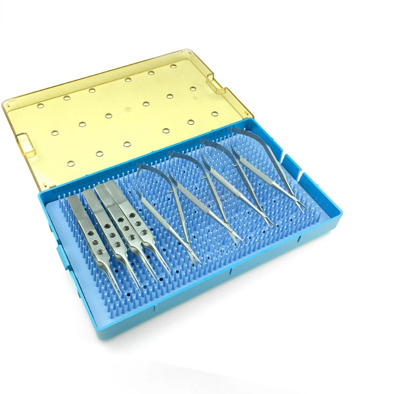 8pcs/set Eye Surgery Tools Kit Scissors Needle Holder Tweezers with Sterilization Box Ophthalmic Micro Surgery Instruments