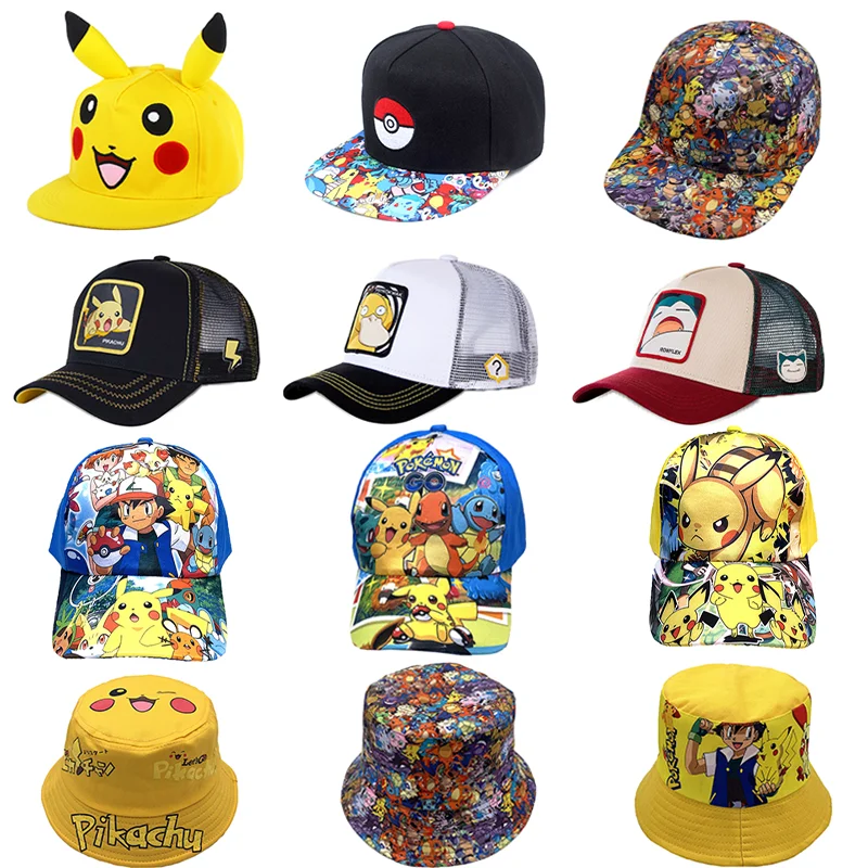 

New Pokemon Adjustable Baseball Peaked Cap Anime Character Pikachu Psyduck Mew Hip Hop Hat Outdoor Sports Cap Kid Birthday Gifts