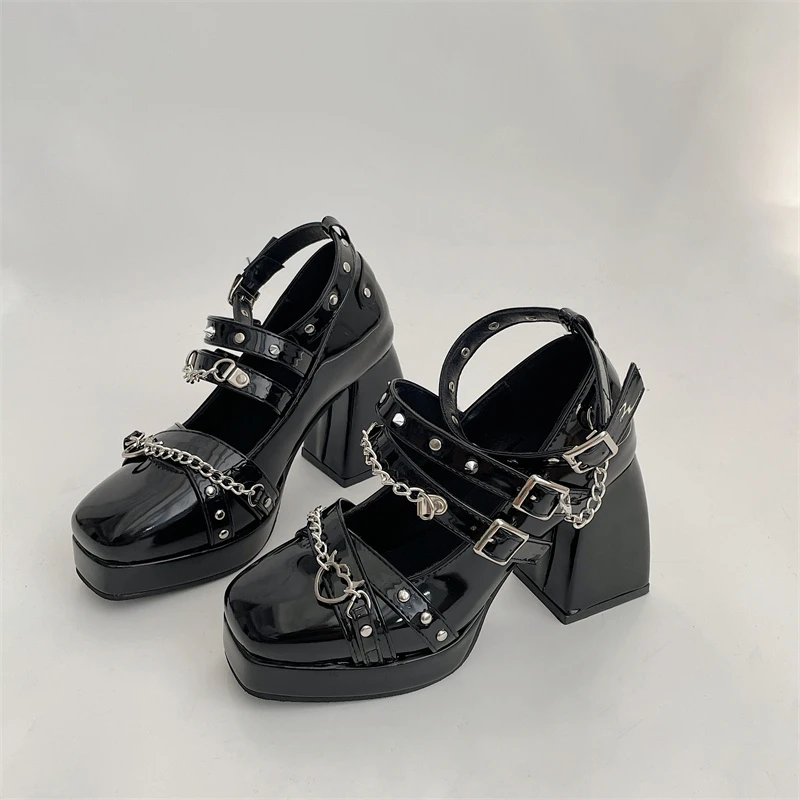 2023Mary Jane Shoes Black Lolita High Heels Lady's Schoolgirl JK Uniform High Heeled Shoes Role Play Kawaii Shoes Platform Heels