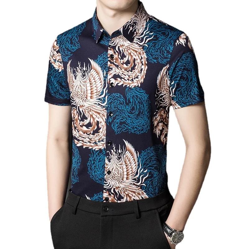 2022 Brand Clothing Men's Regular-fit Short-Sleeve Print Shirt Summer Fashion Casual Beach Floral Man Shirt Tops Plus Size -4XL