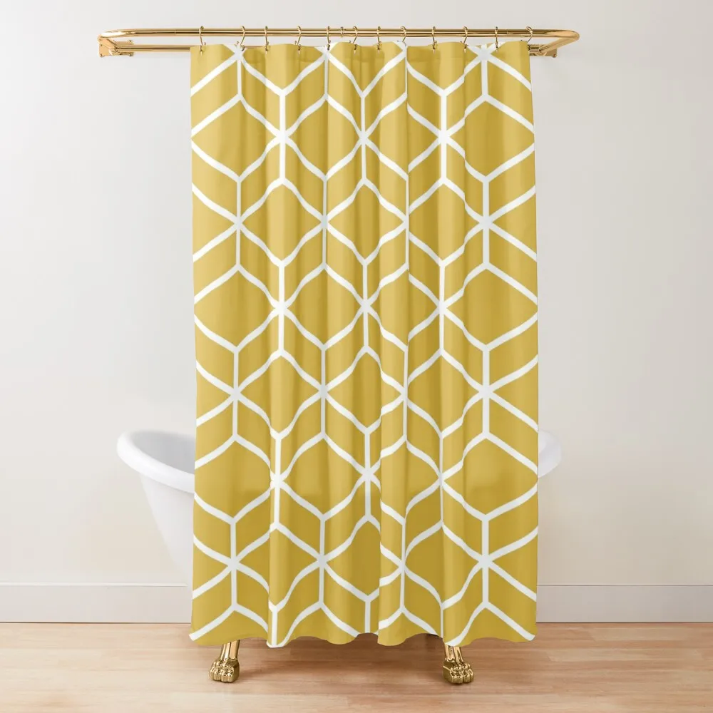 

Honeycomb Geometric Lattice In White And Light Mustard Yellow Blackout Curtain Elegant Beaded Curtain Shower Curtains