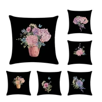 45cm45cm cushion cover black background flower floral linencotton pillow case home decorative pillow cover zy505