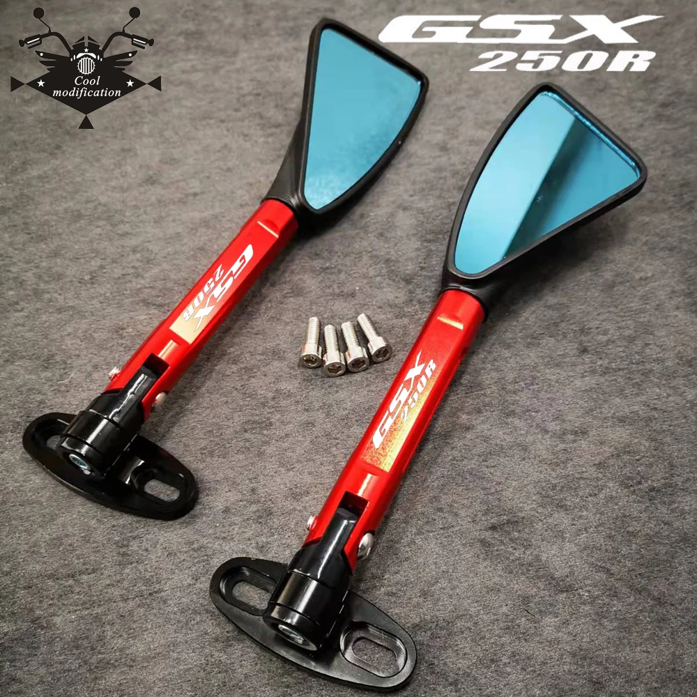 

laser logo CNC Aluminum Motorcycle Rear View Mirrors Blue Anti-glare Mirror for Suzuki GSX250R GSX 250R