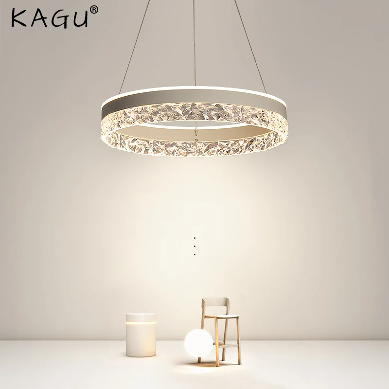 Pаспродажа Минималистичная современная светодиодная люстра, домашнее освещение, хрустальные кольца, потолочная лампа, подвесной светильник с белой и ...