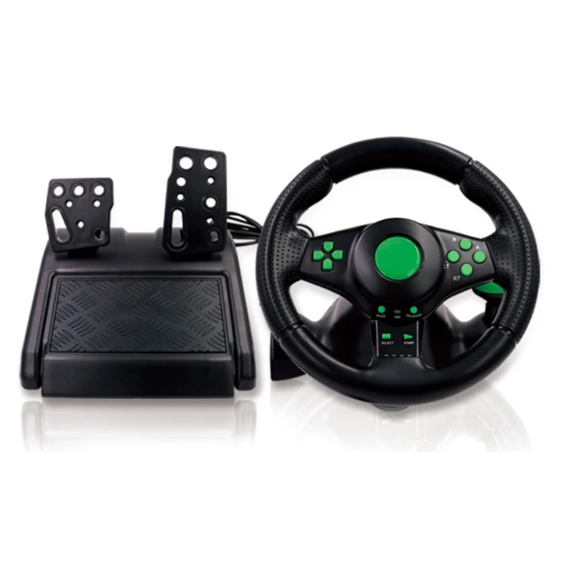 Gaming Steering Wheel with Pedals 180 Degree Rotation Vibration USB PC Steering Wheel Compatible with XB360/PS3/PS2/PC B03C