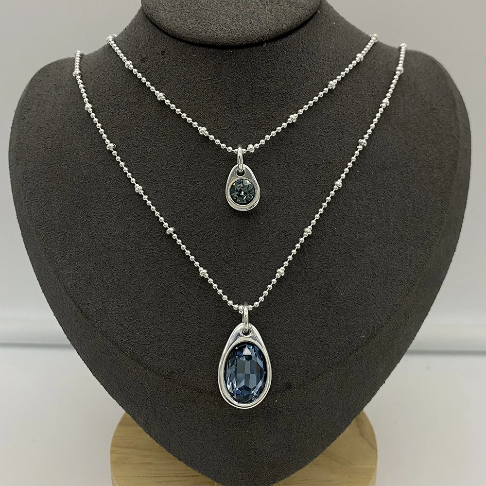 

Цепочка из двух серебряных бусин, аксессуары из темно-синего циркония, ожерелье из бутика, модное элегантное женское ожерелье, подходит для UNO DE 50