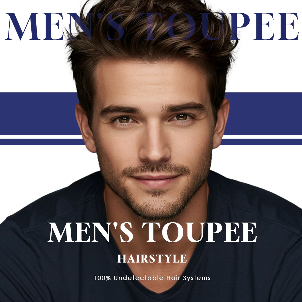 Фото Australia Men Toupee Capillary Prothesis Hair Piece For Men Hair Replacement System Men's Wig Lace and PU Breathable Toupee №2