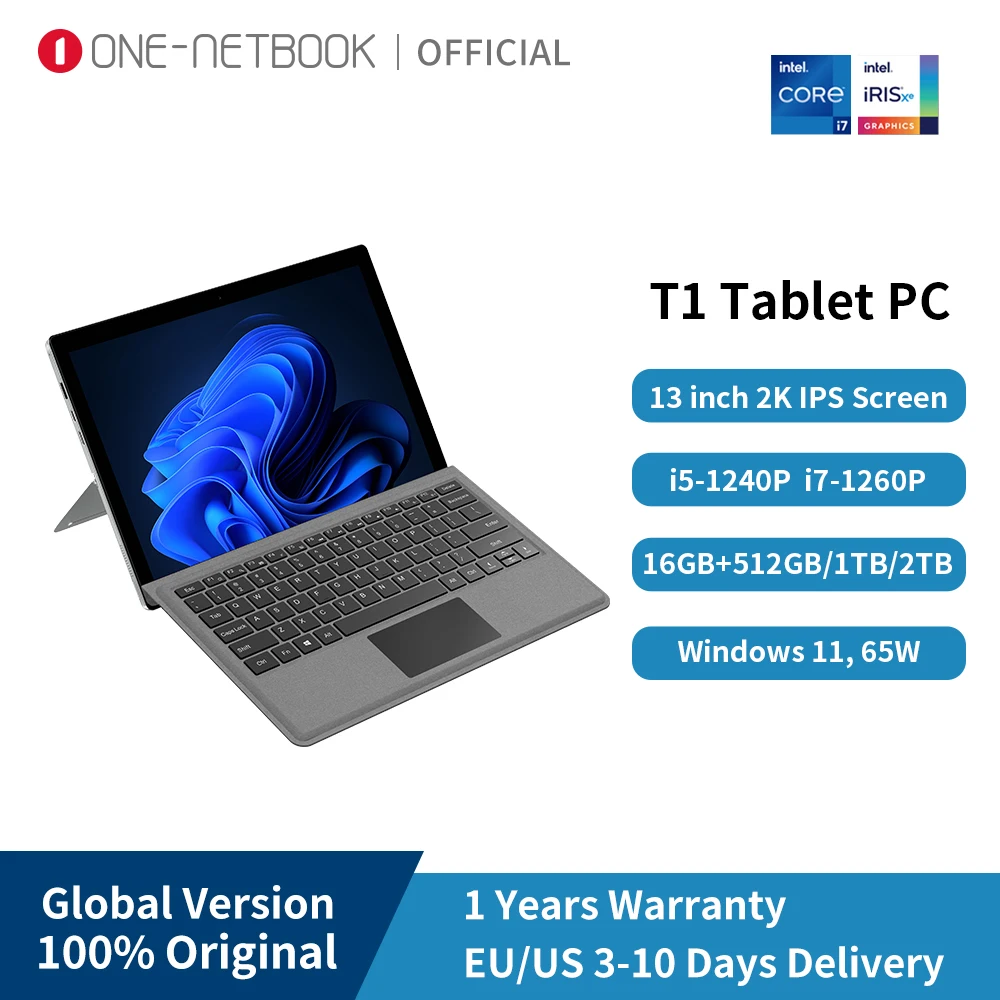 

T1 13" 2K IPS Laptop 2-IN-1 Tablet Intel 12th CPU Core i7-1260P i5-1240P 16G+512GB/1TB/2TB Windows11 Magnetic Keyboard Office PC