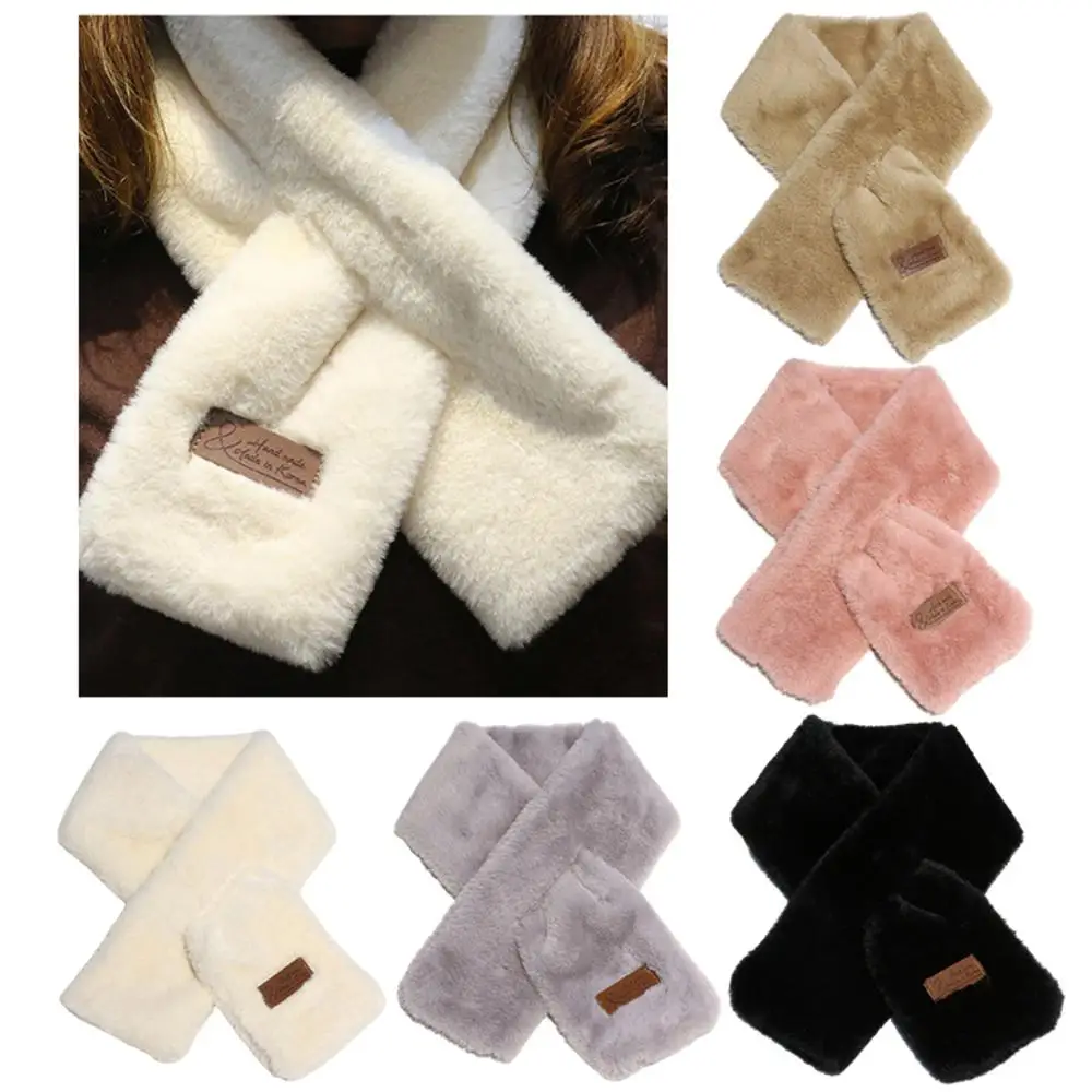 

Women Winter Warm Thicken Scarfs Cross Plush Solid Color Neck Faux Fur Plush Scarf Shawl Warm Soft Thicken Snood Scarves