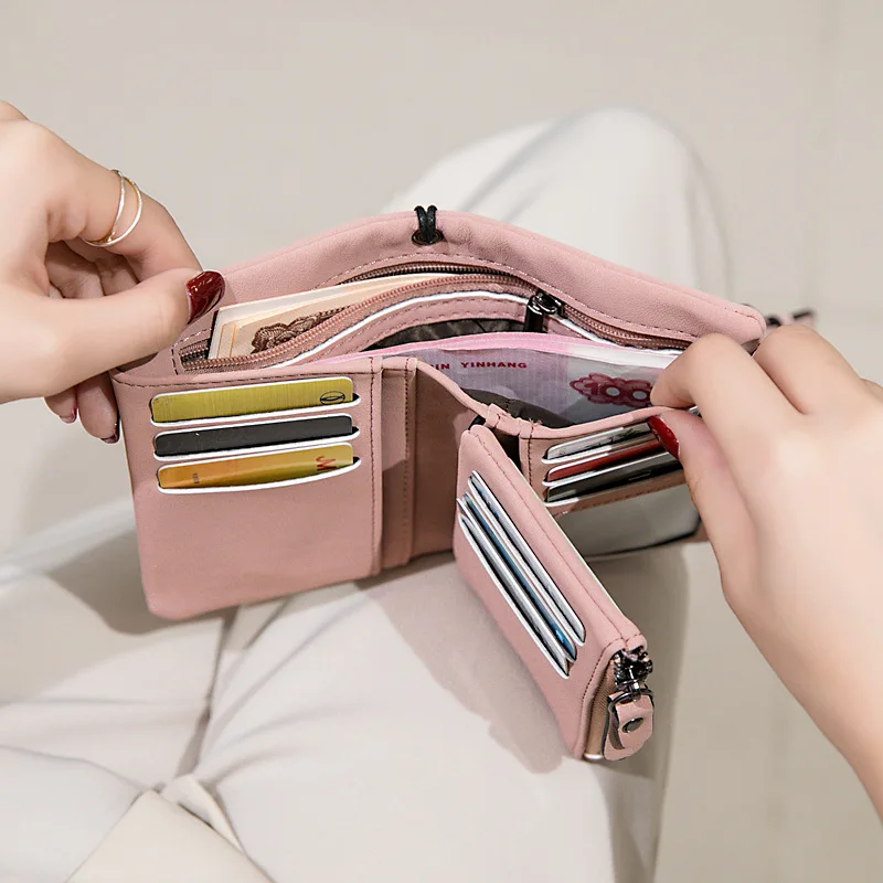 New Women's PU Leather Matte Wallet Female Folding Small Coin Purse Credit Card Holder Fashion Portable Clutch Ladies Money Bag