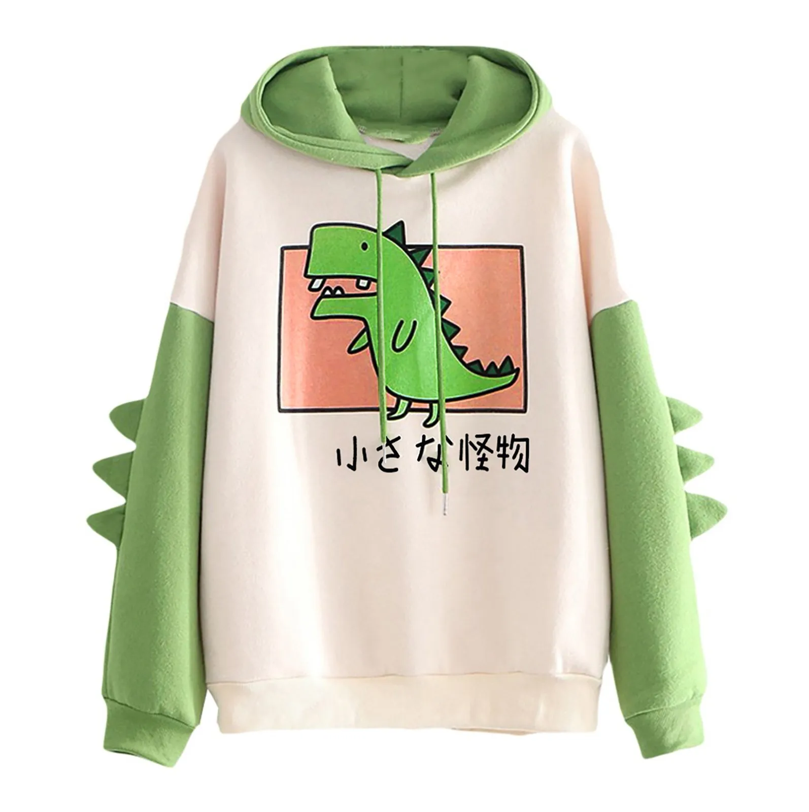 

Hoodie Dinosaur Cartoon Print Pullover Women Splice Sweatshirt Autumn Long Sleeve Kawaii Dinosaur Tops 2023 New Sudaderas