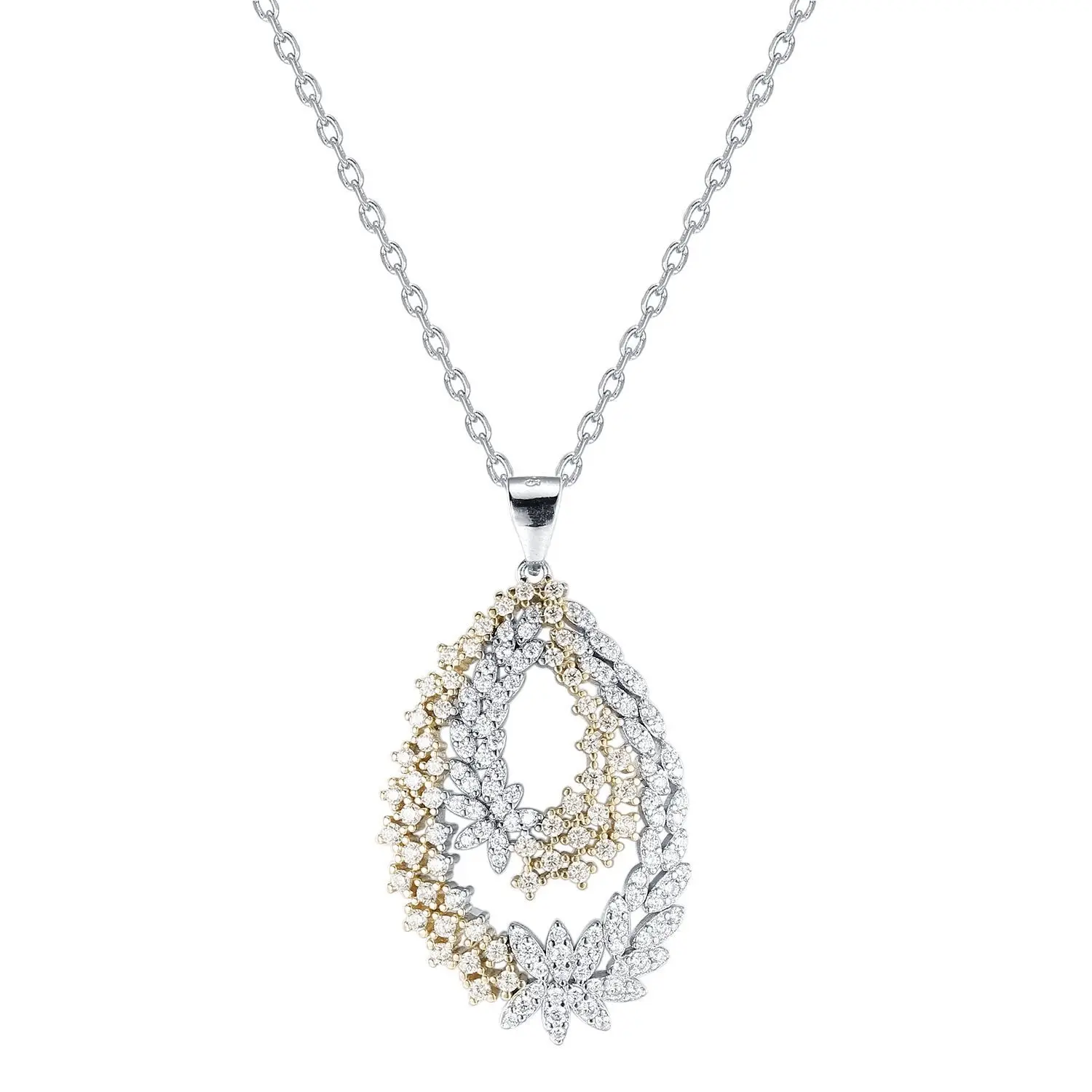 

Creative 925s silver band label inlaid with diamond contrast double-layer water drop pendant clavicle chain exquisite Necklace