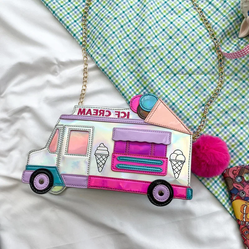 

Women Small Purses and Handbags Creative Ice Cream Bus Crossbody Bags for Women Laser Shoulder Bag Ladies Handbag