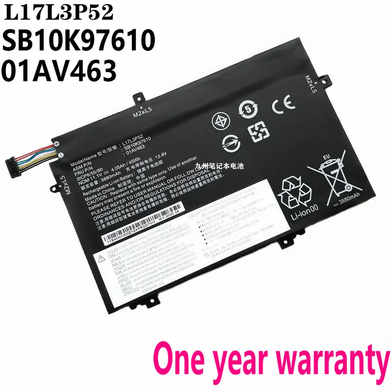 

11.1V 45WH L17L3P52 L17M3P52 Laptop Battery For Lenovo ThinkPad L480 L580 E480 E580 R480 R580 E485 E585 E590 Series 01AV446