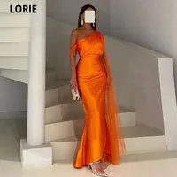 LORIE Orange Mermaid Prom Dresses Silk Satin Long Women Evening Gowns One Shoulder Dotted Cape Formal Prom Dress Robe De Soiree