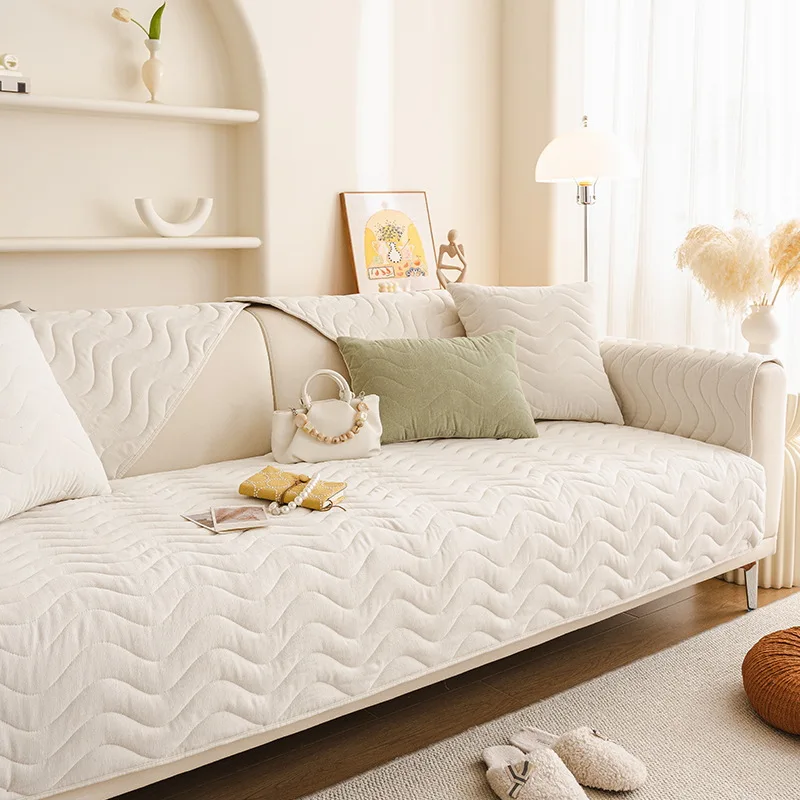 Pure Color Wave Pattern Sofa Covers Chenille Couch Cushion for Living Room L-shaped Decorative Sectional Cover