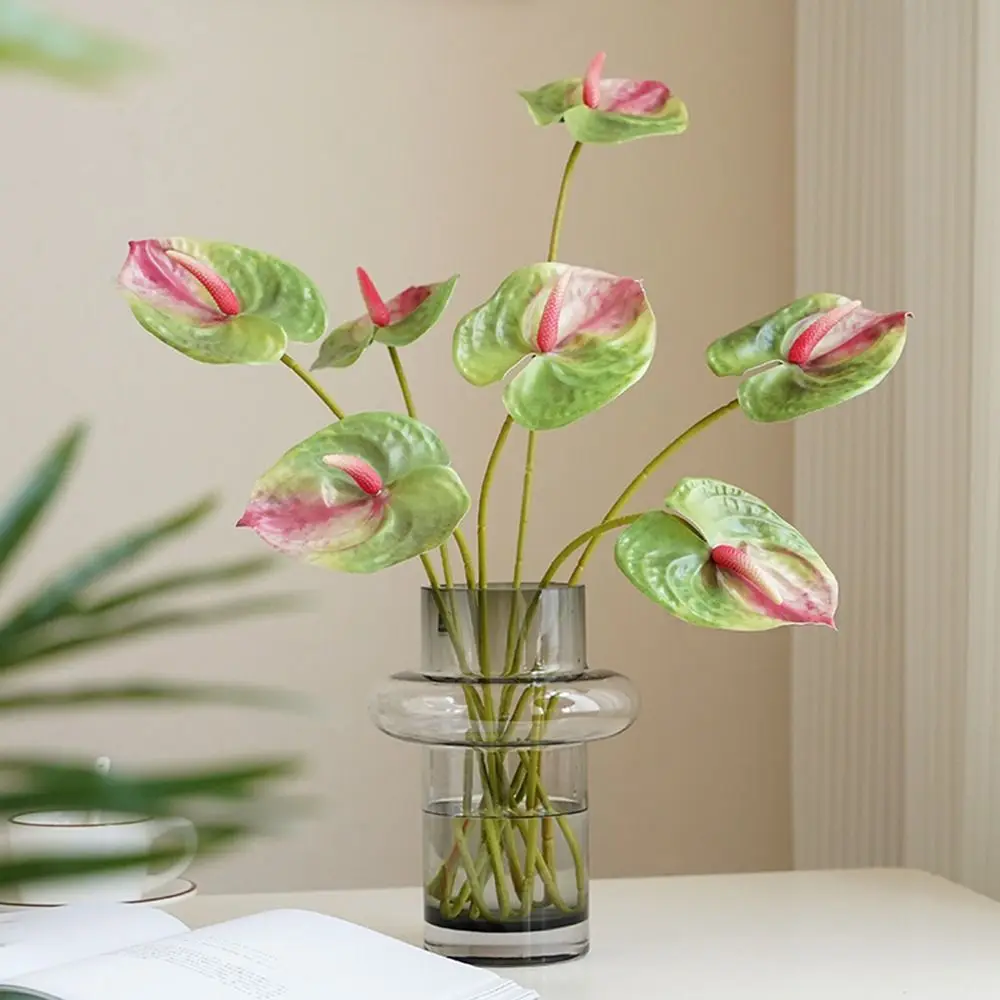 

24inch Artificial Anthurium Lilies Flowers Home Decor Bouquet and Green Leaf for Wedding Festival Flower Bouquet Accessories