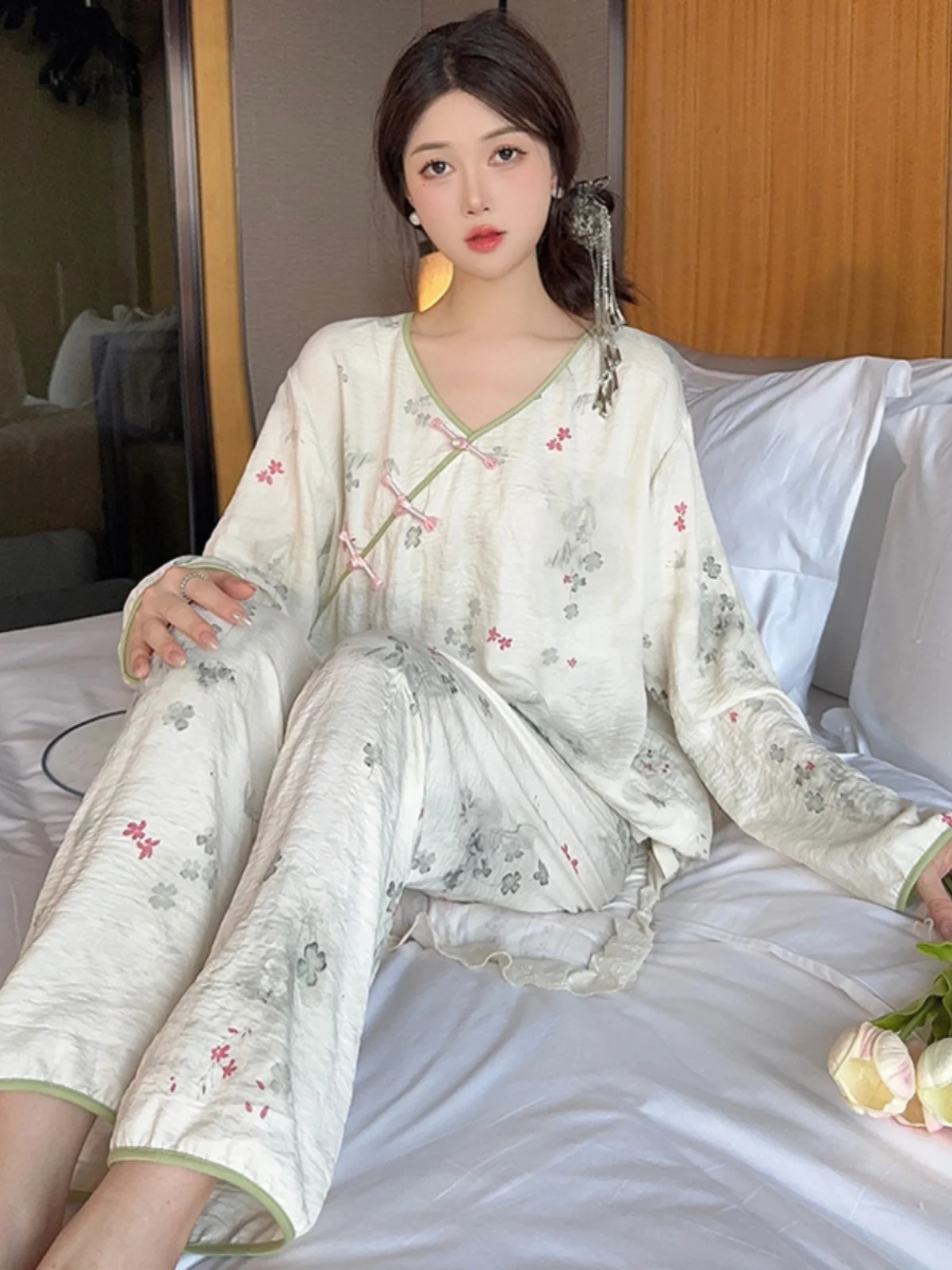 Новые китайские пижамы Sle женские весенне-осенние жаккардовые Cloud Cotton 2024 новый