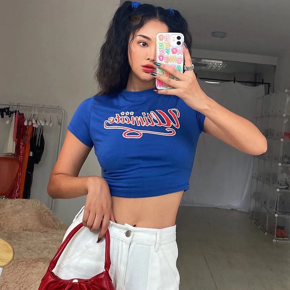 Топ женский летний Y2K детская облегающая женская футболка с графическим рисунком