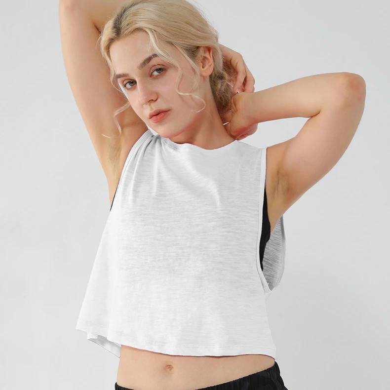 Lulu Quick Dry Cotton Fitness Gym Sport Crop Tops Women Anti-sweat Loose Fit Yoga Running Sexy Tank Top Vest Sportswear
