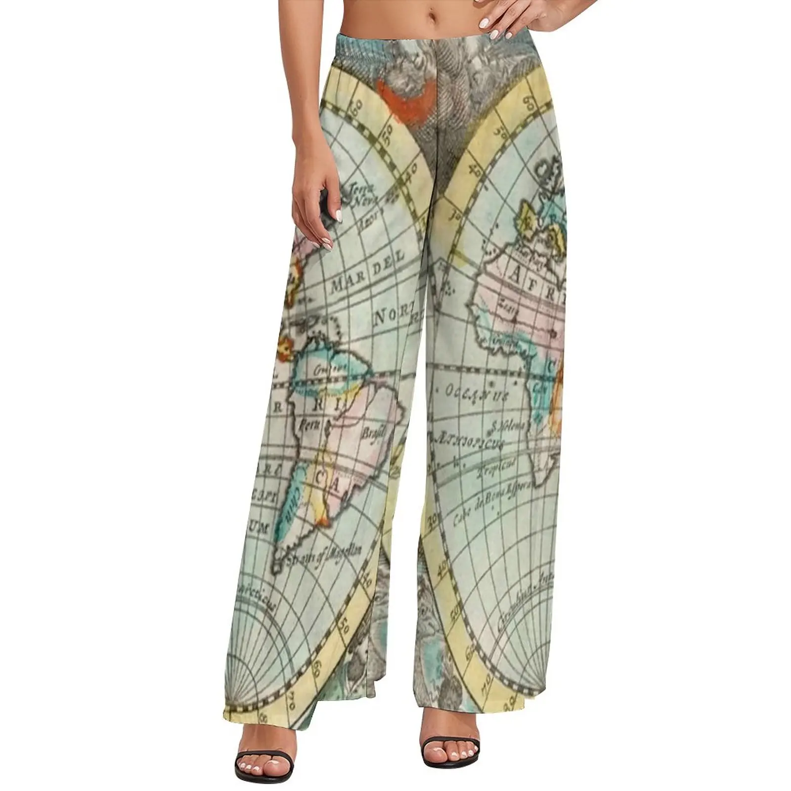 

Earth Map Print Pants Vintage Map of The World Street Wear Straight Wide Leg Pants High Waisted Office Trousers Big Size 4XL 5XL