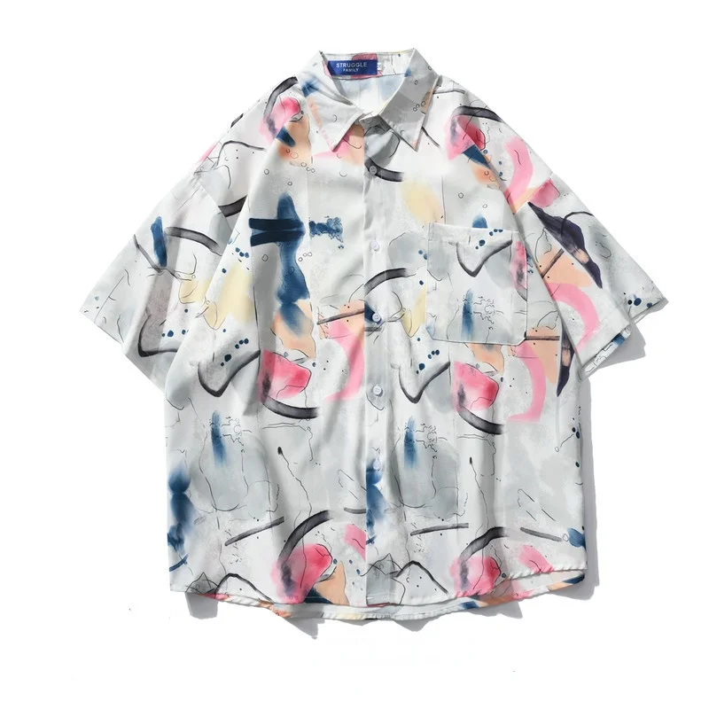 

Summer Short-sleeved Shirt Men's Thin Hawaiian Flower Shirt High-end Japanese Ruffian Handsome Tie-dye Mens Shirts