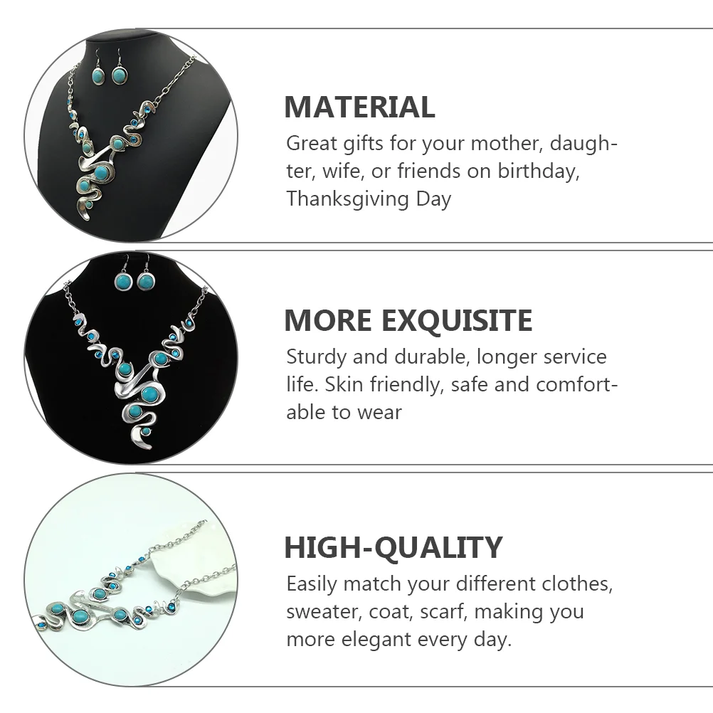 

1 Set Creative Jewelry Bohemian Style Turquoise Necklace Earrings Decor