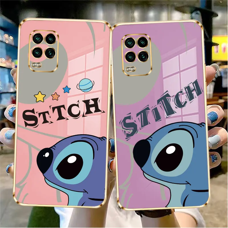 

Case for Xiaomi Mi 10 11 Lite 5G Poco X3 X4 NFC M3 9 10T K30 K40 Gaming Celular Gold Plating Stitch Cartoon Disney Glossy Capa