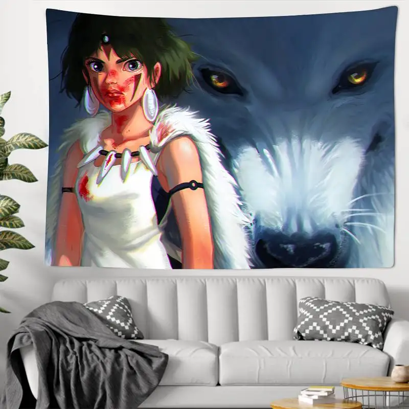 

Японское лечение анимация Принцесса Мононоке Большой Настенный дешевый хиппи настенный богемный Гобелен Мандала художественное украшени...