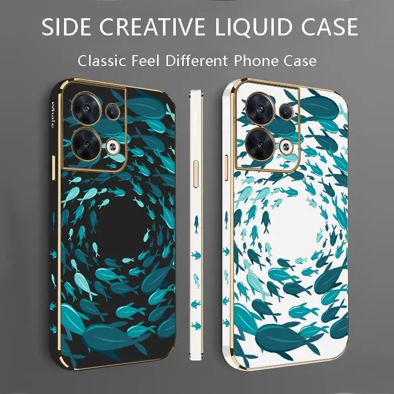 Fish Gather Luxury Plating Phone Case For OPPO Reno 8 8T 8 Pro 7 7Z 6 5 F19 F9 F9 Pro Cover