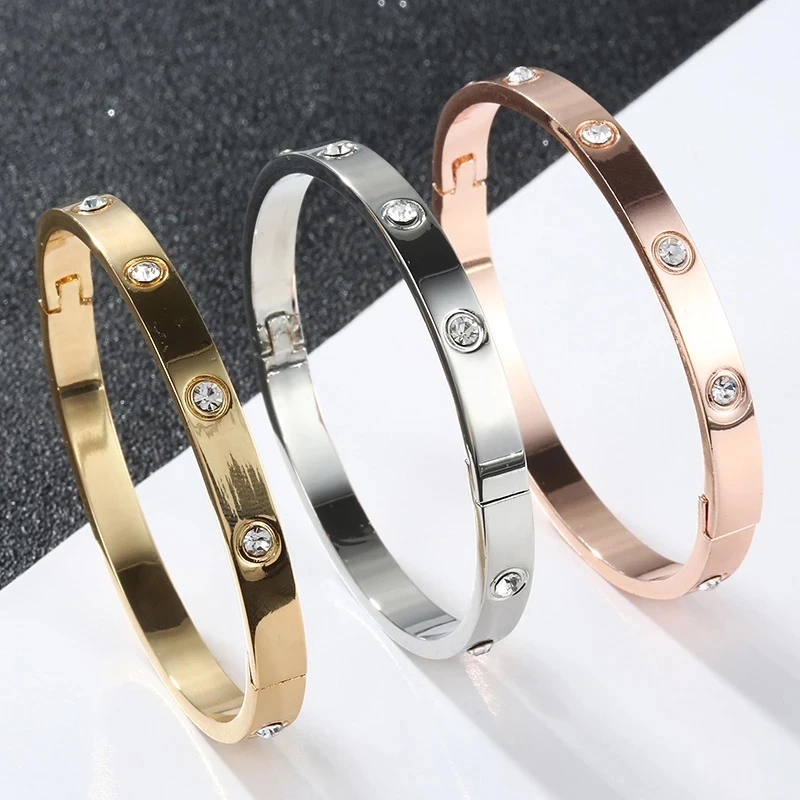 

Gold Plating Lover Bracelets&Bangles for Women Rose Gold Color Stainless Steel Charming CZ Cuff Bracelet Luxury Jewellery Gifts