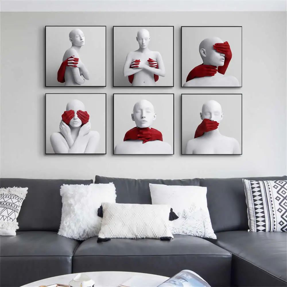 

Colored Hands White Human Scandinavian Artwork Posters and Prints Wall Art for Living Room Home Decor Abstract Canvas Painting