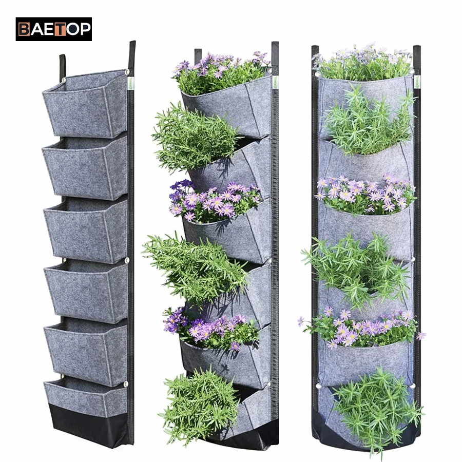 Waterproof Breathable Vertical Wall Garden Planter with 6 Pockets Best Plant Pot Grow Bag Large Space for Hanging Herb Garden