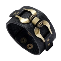 kirykle fashion wide genuine leather bracelet black wide cuff bracelets bangles vintage punk wristband men jewelry