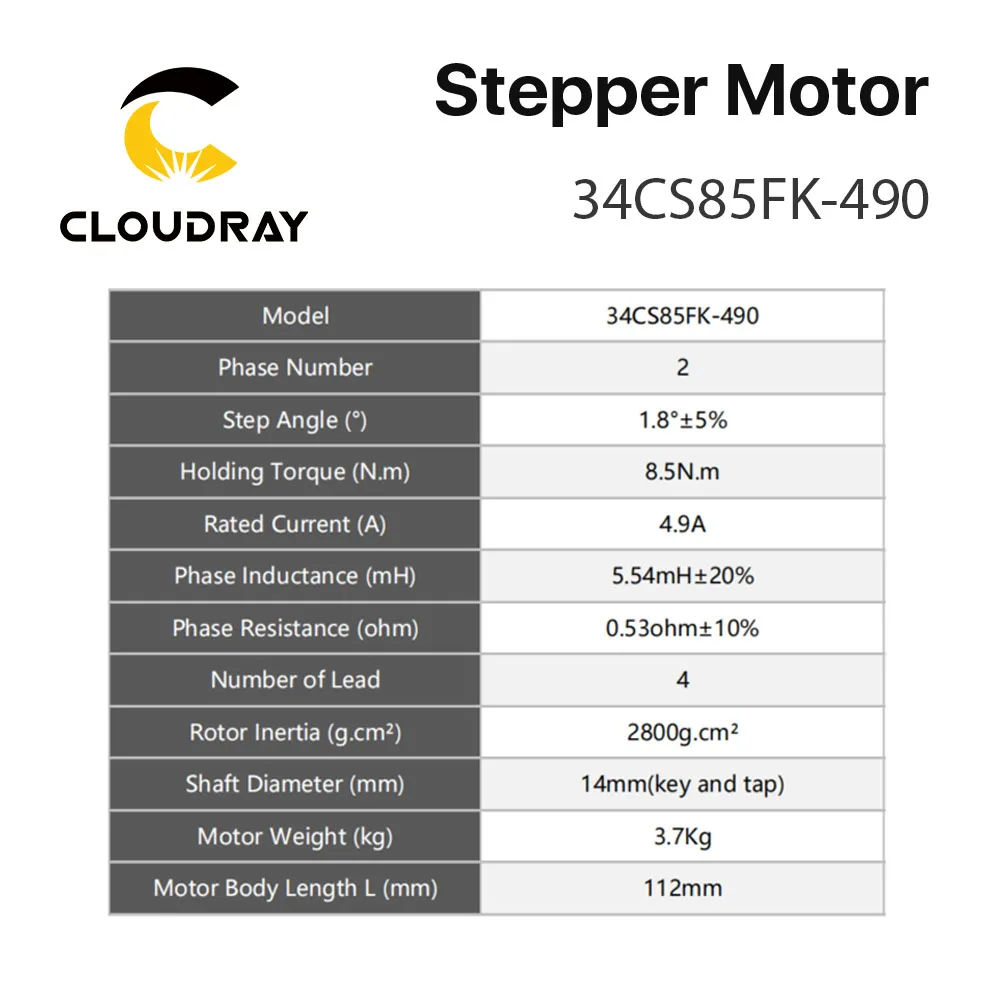 Комплект шагового двигателя Cloudray Nema 34 с открытым контуром 112 нм а мм шаговый