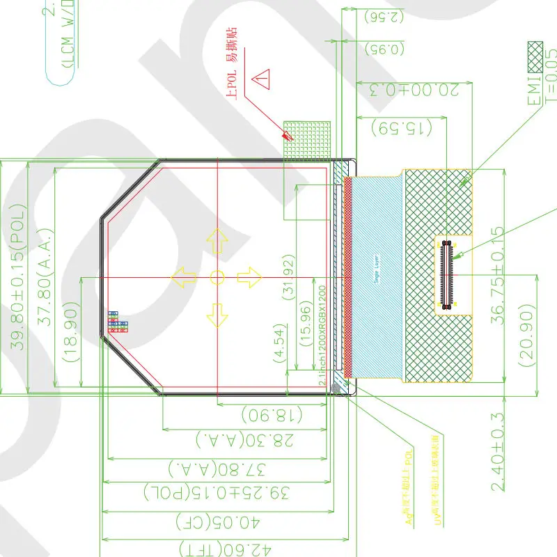 2.1 Inch VS021ZRM-ND0-69P0 LCD LCM MIPI Interface 1200x1200 Full View Vertical Bar Panel Display Module For Head Mounted Display