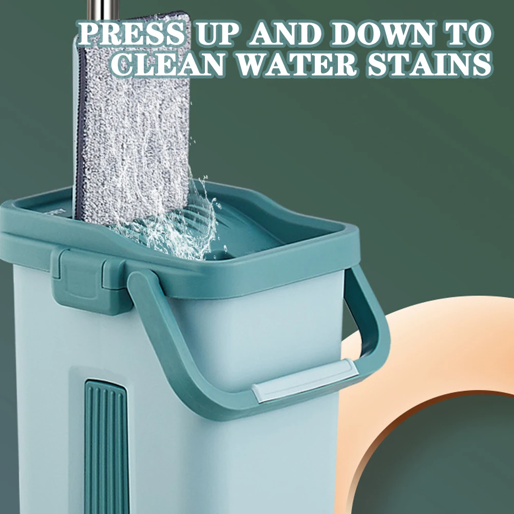 Система швабры с ведром для мытья пола 2 в 1 сухой уборки плоскими волокнистыми