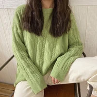 loose simple sweet autumn and winter new fashion trend solid color casual wild korean version knitted sweater