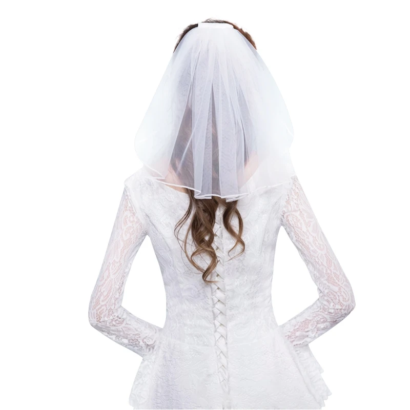 

Фата для свадебного платья из тюля, белая лента, искусственный жемчуг, короткая свадебная