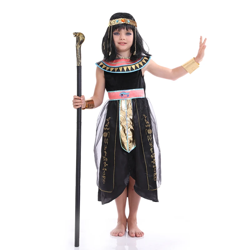 Dark Egyptian Cleopatra Costume For Girls Black Nile Queen Outfit Kids Ancient Egypt Goddess Historical Pharaoh Princess Dress