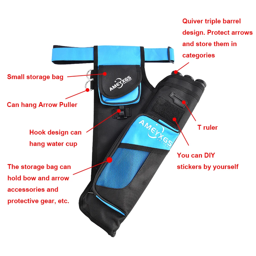 Футляр для стрелок Archery Arrow Quiver Case 3 Tube Waist Bag Hold 20-30Pcs Arrows Hip Adjustable Belt Buckle Hunting Shooting.