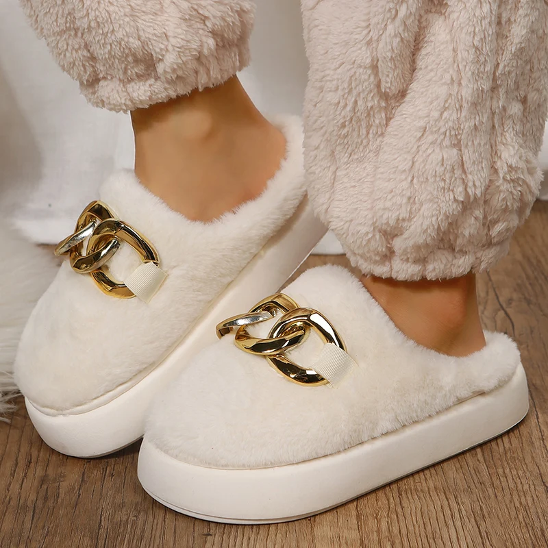 Platform Winter Slippers Girls Furry Floor Shoes Soft Sole Comfort Women Home Cotton Slippers Female Non Slip Indoor Slipper