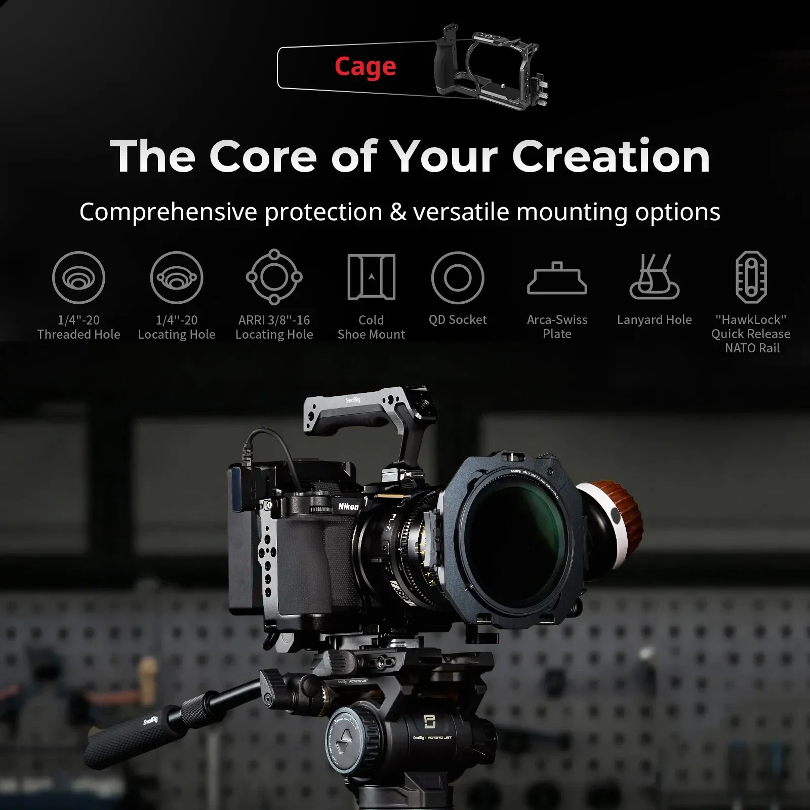Комплект кейджей SmallRig 5904590559066113 HawkLock для Nikon ZR: полноразмерный кейдж, полукейдж, V-Mount Power Cage, деревянная L-образная рукоятка (art.: 3920d809f0dc2) - 3920d809f0dc2