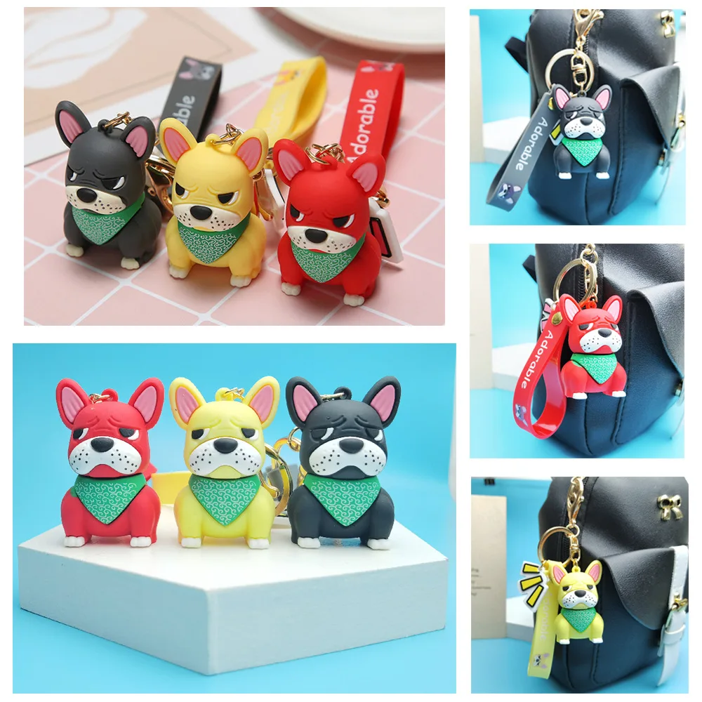

Creative Cute French Dog Keychain Soft Glue Cartoon Cute Puppy Keyring Pendant Car Bag Jewelry Gift