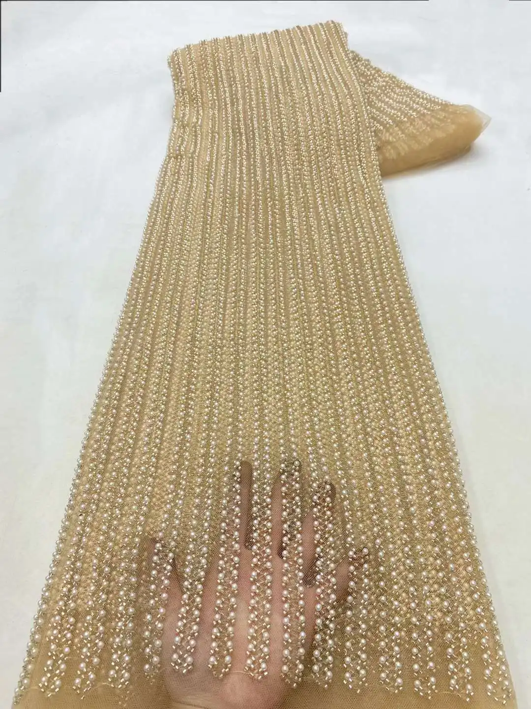 Новая Мода французская вышивка Тяжелая кружевная ткань ручной работы из бисера с