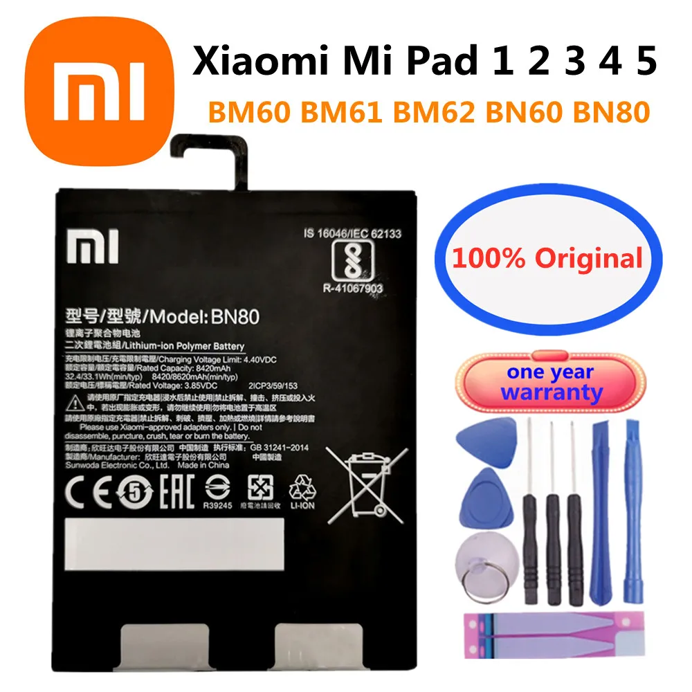 New 100% Orginal Tablet Battery BM60 BM61 BM62 BN60 BN80 For Xiaomi Pad 1 2 3 4 Plus Mipad 1 2 3 4 5 Mipad3 Mipad4 Batteries